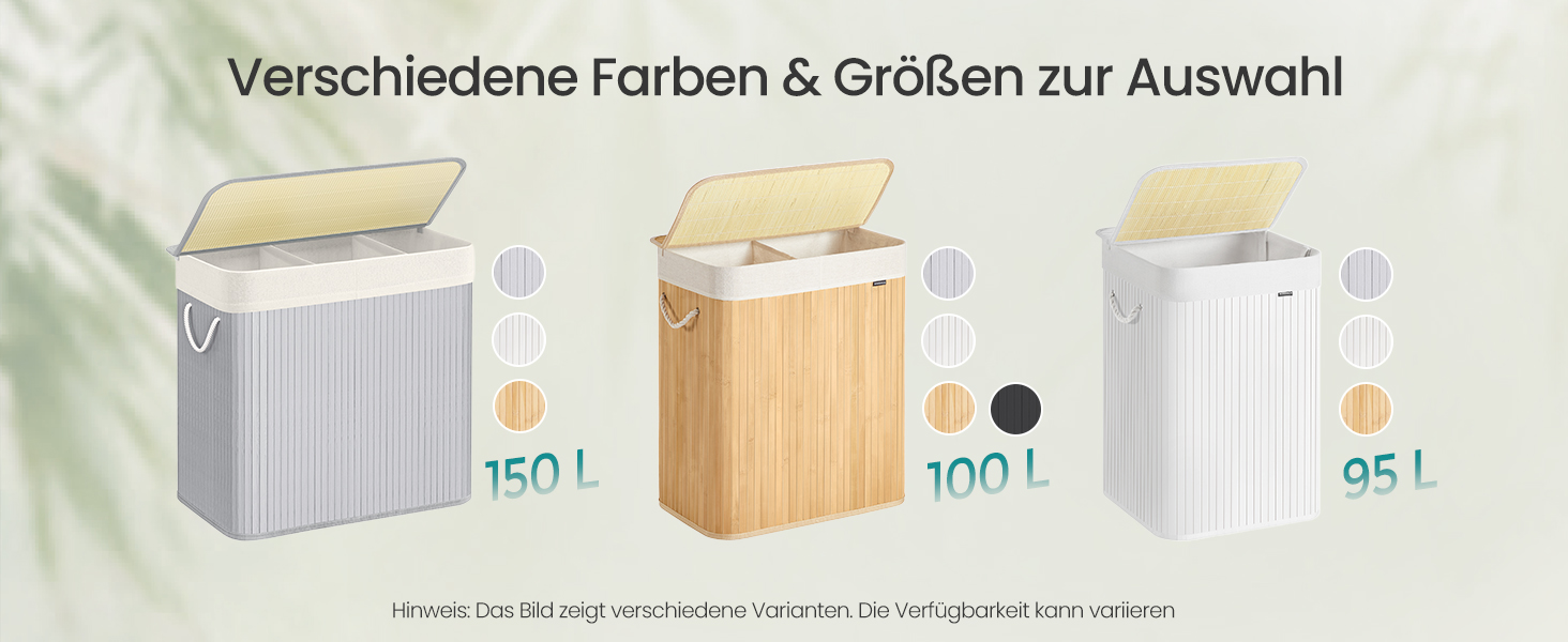 Кошик для білизни SONGMICS 95 л з кришкою, бамбук, з ручками, складний, знімний мішок, придатний для прання, для ванної кімнати, натуральний колір