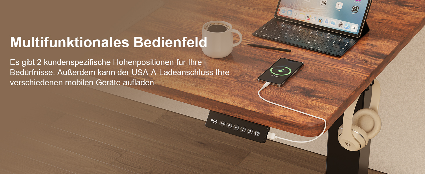 Регульований стіл JUMMICO 140x60 см, коричневий: електричний, з пам'яттю, для роботи та навчання