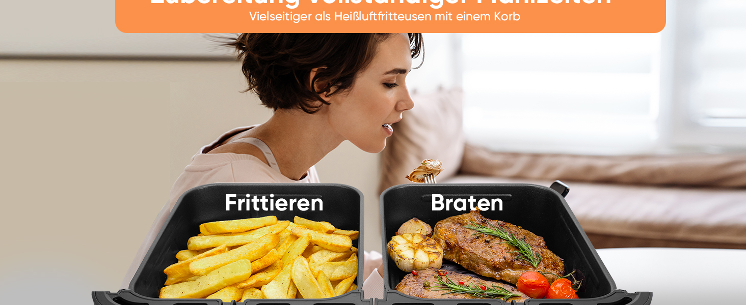 Фритюрниця без олії COSORI з 2 камерами, 8,5л, з вікном, сталевий внутрішній корпус