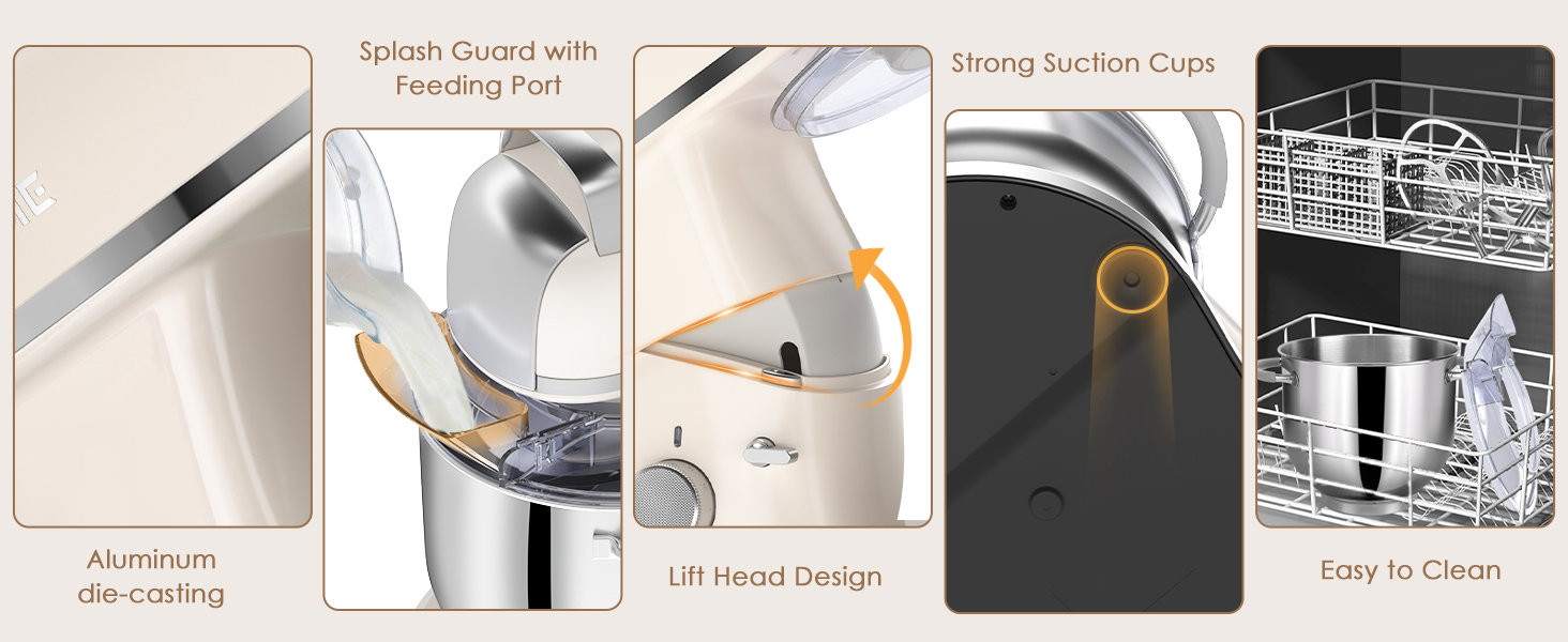 Кухонна машина ZACME Profi з міцним корпусом з алюмінію (1500W), чаша 7л з нержавіючої сталі, LED-дисплей, тиха робота, 3 насадки, захист від бризок, 11 швидкостей