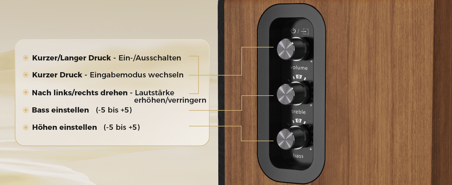 Активні полочні колонки 36W RMS, бездротові Bluetooth 5.4 динаміки для ПК з 5-дюймовим вуфером, USB-цифровим аудіо, регулюванням басів та високих частот, студійні монітори з RCA для вінілового програвача та ТВ, дерево