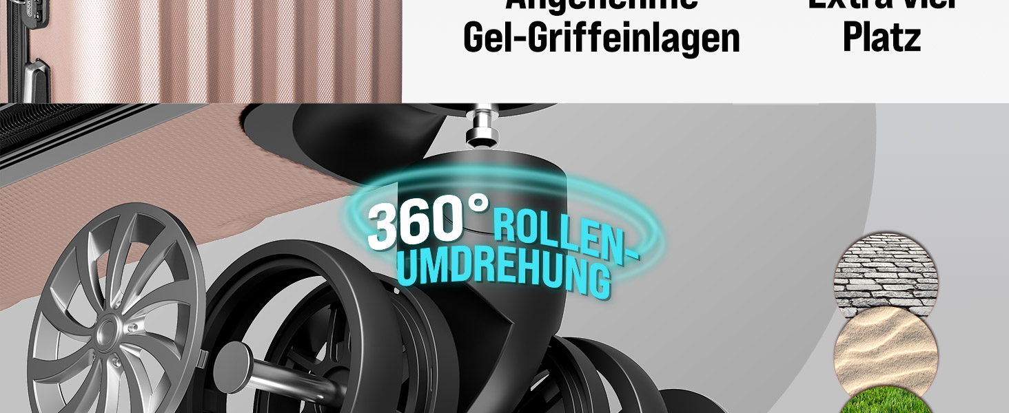 Набір валіз Monzana® 4шт з косметичкою, колір рожевий - M, L, XL - з замком, органайзером та вагами. З гелевими ручками, подвійними колесами, ніжками, телескопічною ручкою, валіза-троль, валіза з жорстким корпусом, багажний набір