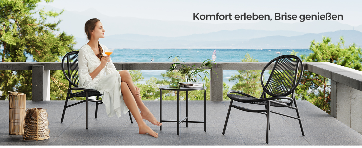 Набір садових меблів SONGMICS з поліротану для балкона та тераси: стіл та 2 крісла (чорний)