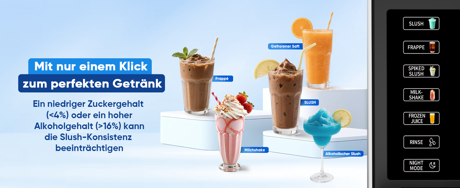 Машина для приготування сляшів 2,5L з LED-дисплеєм, 6 програм (Margarita, Frappé, Milkshake), керування однією кнопкою (Сріблястий)