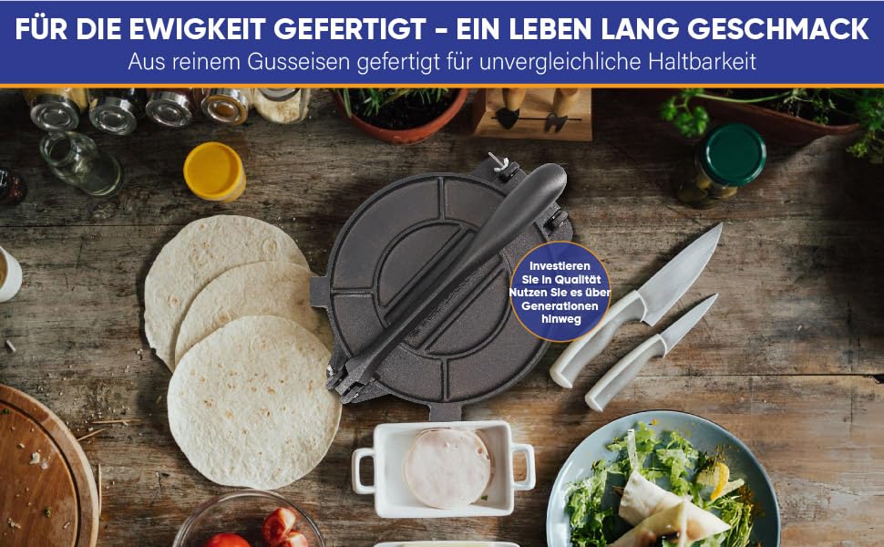 Пресс для тортилій зі сталі StarBlue 10 дюймів (25 см) з 100 шт. паперу для випікання та електронною книгою з рецептами - для приготування чіпаті, тортильї, роті