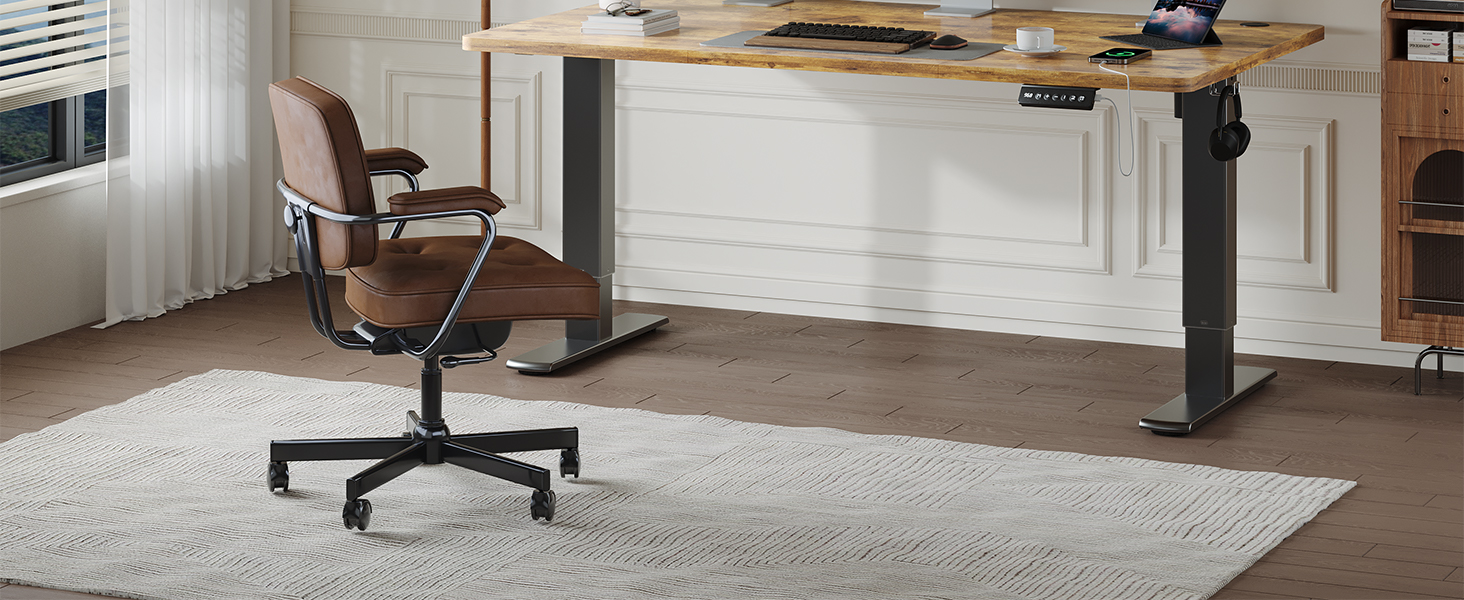 Електричний регульований стіл JUMMICO 120x60 см, коричневий з USB-портом для зарядки | Ергономічний стіл для роботи та навчання