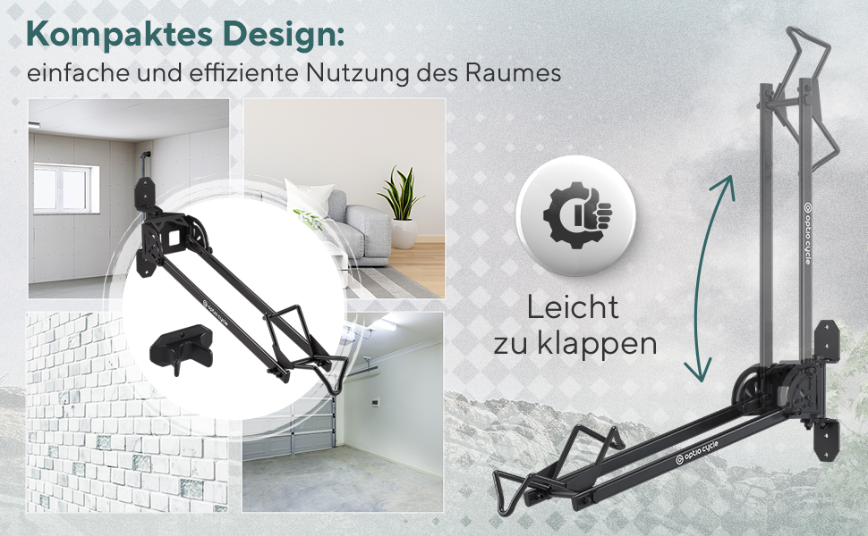 Цикл Optio Велосипед настінний гараж, підвал, квартира - для шосейного велосипеда, електровелосипеда - підвіска та зберігання велосипеда Настінний кронштейн Велосипедна стійка та підставка (велосипедна підвіска для стіни)