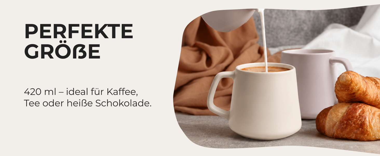 Набір керамічних чашок для кави та чаю MIAMIO Luxe (4 шт, 420 мл), Cream Rose — для капучино та еспресо, підходять для мікрохвильової печі та посудомийки