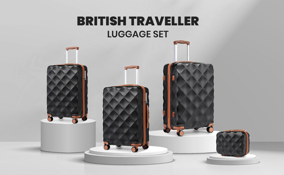 Жорсткий чохол British Traveller L, 74,5x49x30,5 см, ABSPC, замок TSA, чорний/коричневий