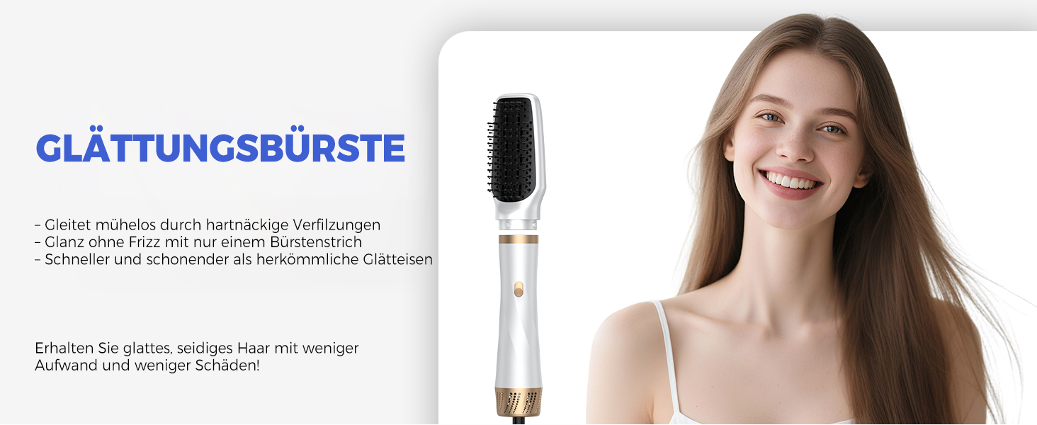 UMIGA Airstyler 5-в-1: Фен-щітка, випрямляч, плойка, об'ємна щітка для волосся 1000W, 3 режими нагріву, рожево-білий