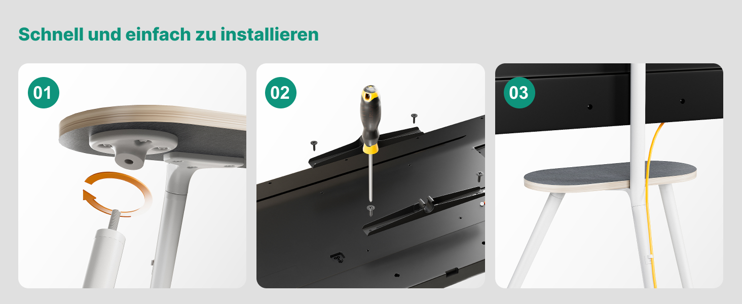 Настінна кріплення для телевізора 43-65 дюймів (LCD, LED, OLED) до 35 кг, регульована висота та поворотна, дерев'яна стійка з дерев'яним підносом, VESA 400x400 мм (білий глянц)