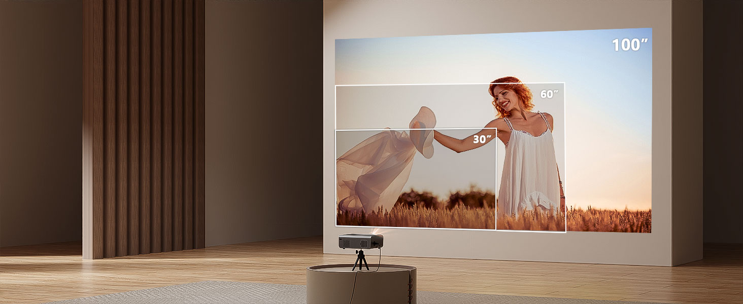 4K проєктор VISSPL 28000 люмен з автофокусом та корекцією трапецеїдальної спотворення, Wi-Fi 6, Bluetooth, Dolby Audio, Netflix, 360° обертовий штатив для домашнього кінотеатру та використання на відкритому повітрі