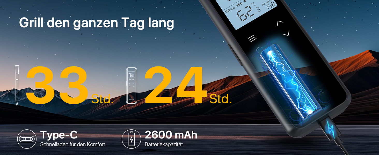 Бездротовий термометр для м'яса з Bluetooth та Wi-Fi, 2 зонди, 6 сенсорів, водонепроникний, точність ±0,1°C, для гриля, духовки, жарки – BF-80