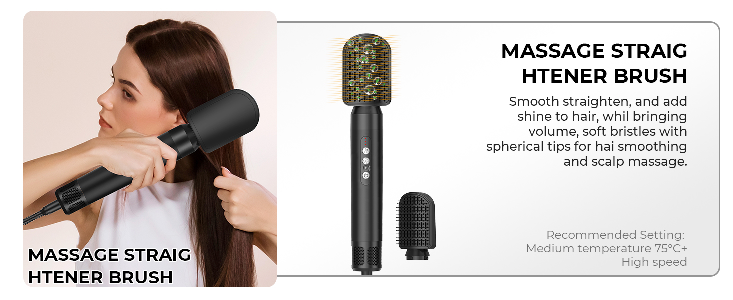 UKLISS Airstyler Pro 7 в 1: Фен-щітка з дифузором, 1400 Вт, професійний стайлер для сушіння, завивки та випрямлення волосся, чорно-золотий