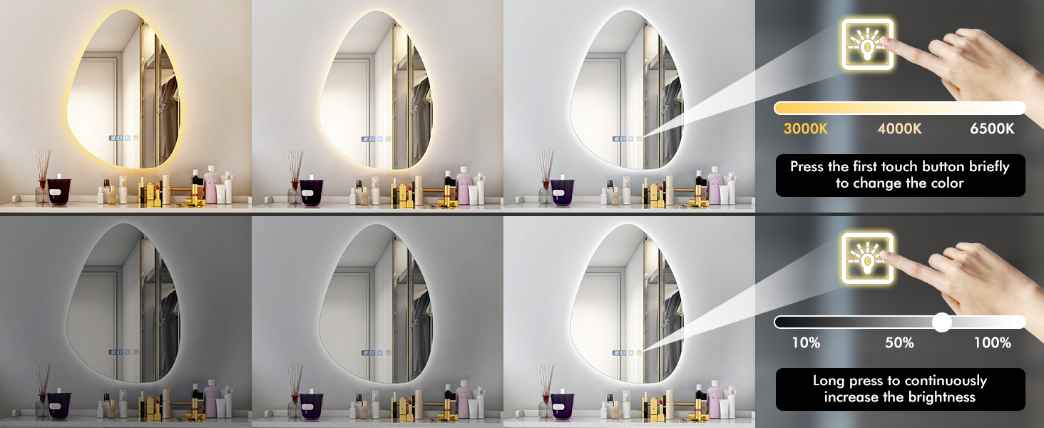 Дзеркало для ванної кімнати Sararoom з підсвічуванням, кругле LED дзеркало 600 мм, дзеркало для ванної кімнати з підсвічуванням, 3 кольори світла, регулювання яскравості, загартоване скло, функція пам'яті, антизапітніння (крапеподібне - 50 x 70 см)