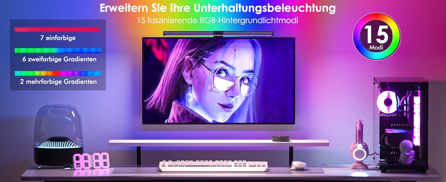 RGB-лампа для монітора Quntis 51 см з підсвічуванням, пультом ДК, 15 режимів, для геймінгу, офісу, USB