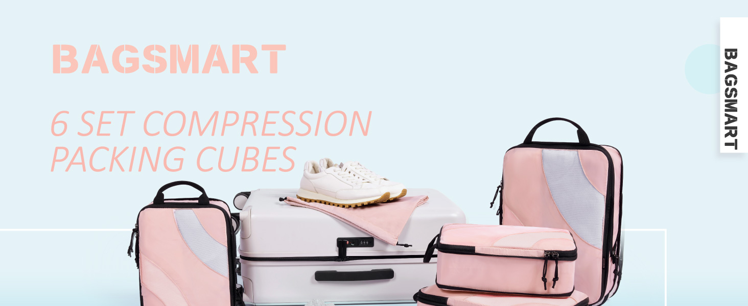 Набір компресійних органайзерів для подорожей BAGSMART, 6 шт, органайзери для одягу в валізу та ручну поклажу, рожевий