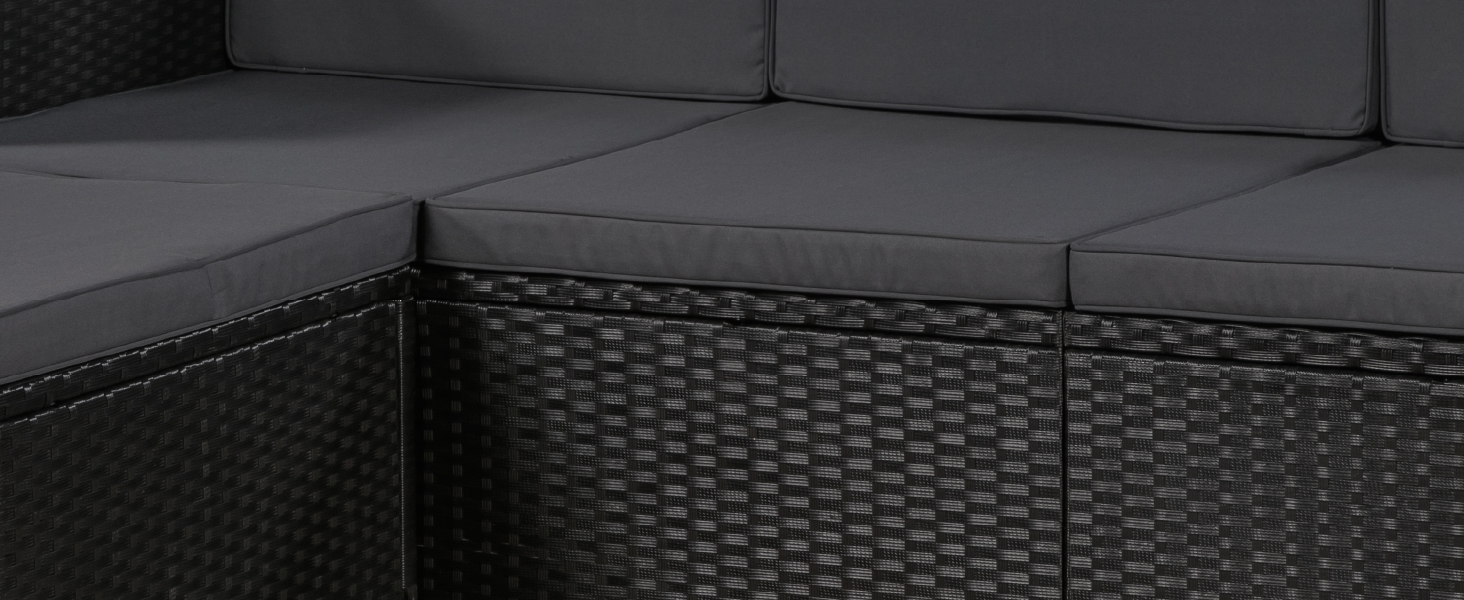 Садовий комплект меблів Juskys Polyrattan Punta Cana для 4-5 осіб: диван, крісло, пуф, стіл, подушки - чорний/сірий