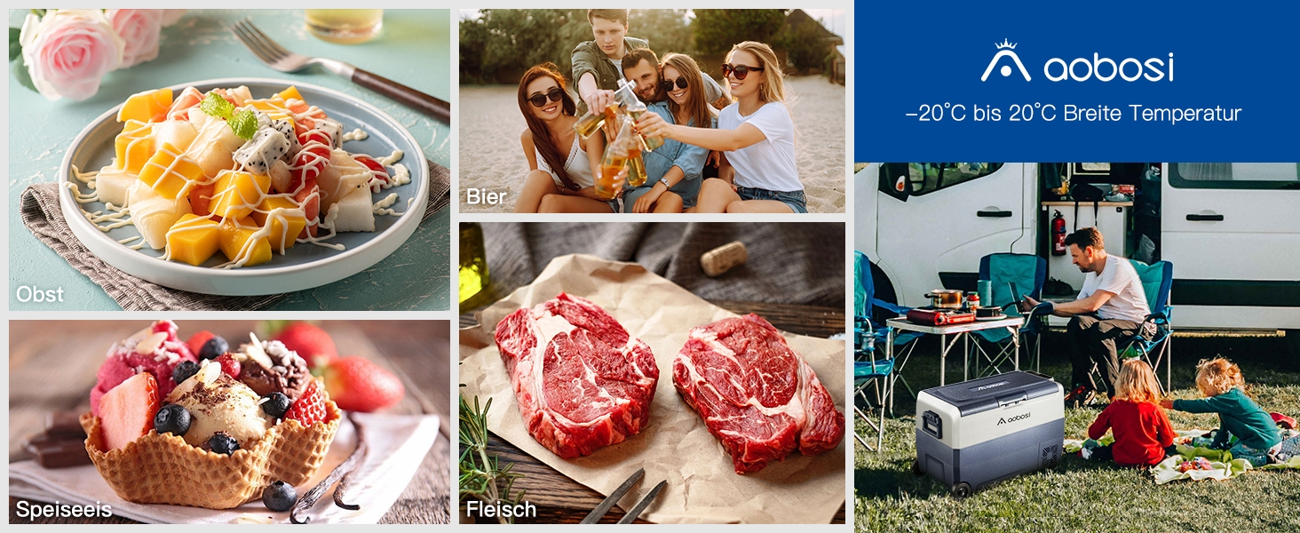 Автомобільний компресорний холодильник AAOBOSI 50л з Wi-Fi, 12/24V/220V, -20°C для авто, кемпінгу, вантажівок, з двома зонами охолодження