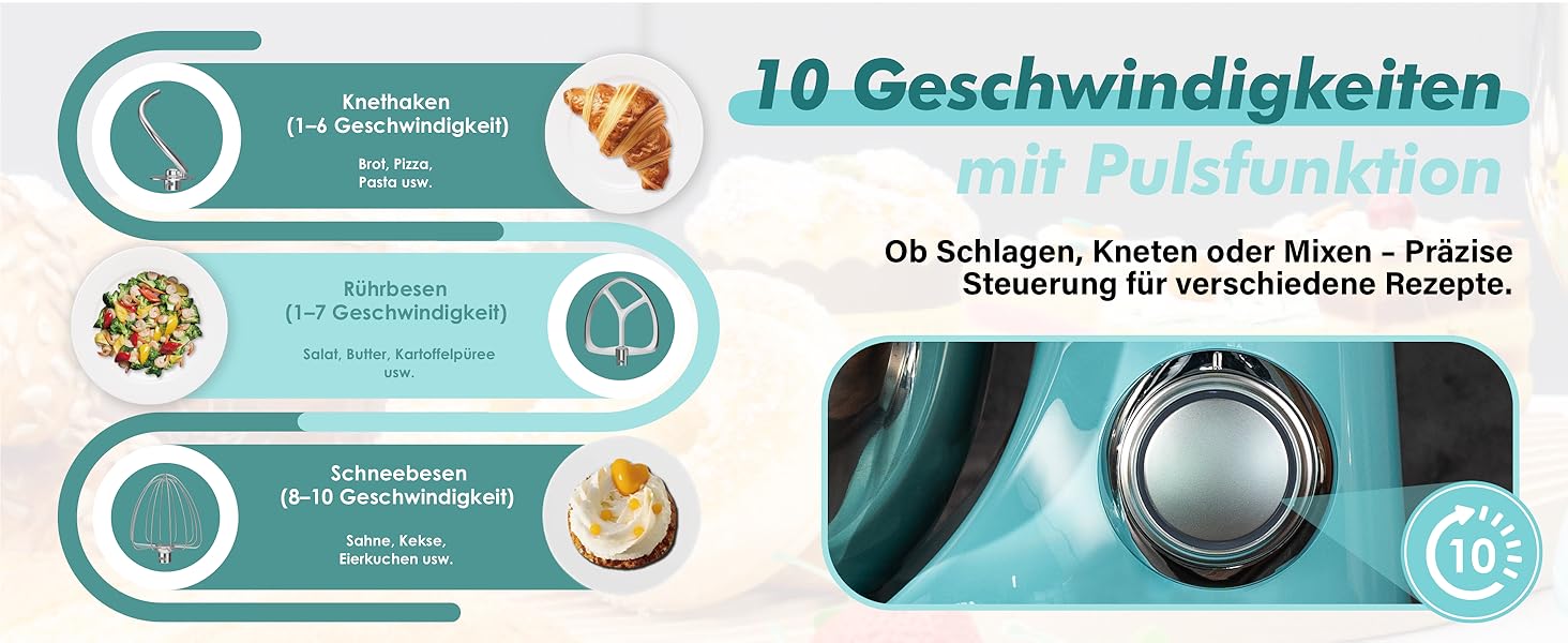 Кухонний комбайн Kitchen in the Box: 6 л, блакитний, з місткістю 3.5 л, 10 швидкостей, міксер, насадки для тіста та збивання