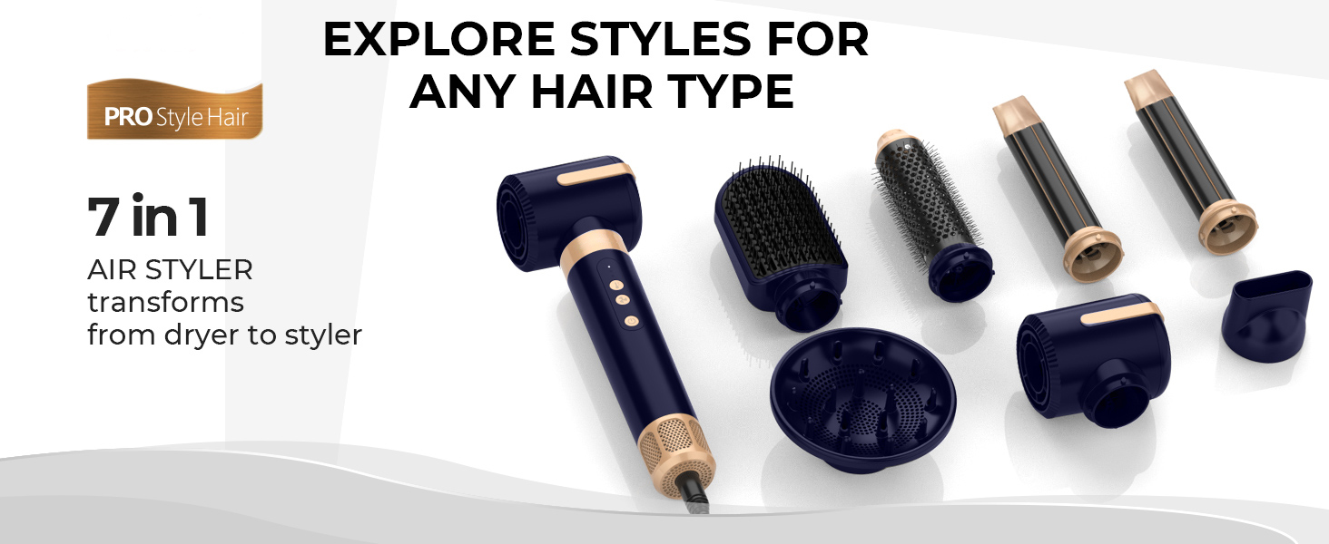 UKLISS Airstyler Pro 7-в-1: Фен-щітка з дифузором, 1400 Вт, 110000 об/хв для сушіння, завивки та випрямлення волосся (фіолетовий)