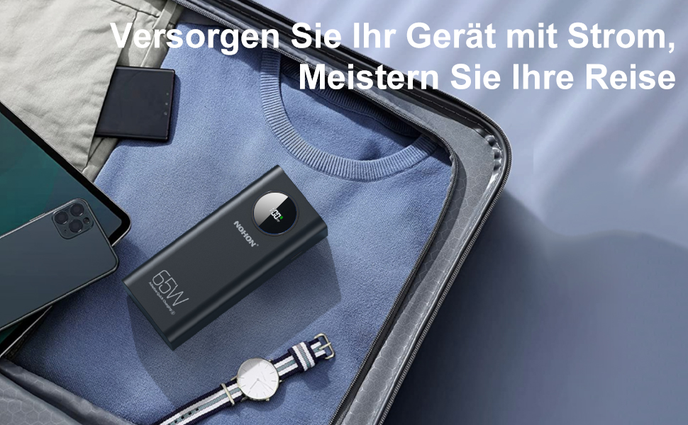 Power Bank NOHON 26800mAh: Швидка зарядка 65W USB-C PD/QC3.0 з LED дисплеєм, 4 порти, сумісний з iPhone, iPad, Samsung, Huawei