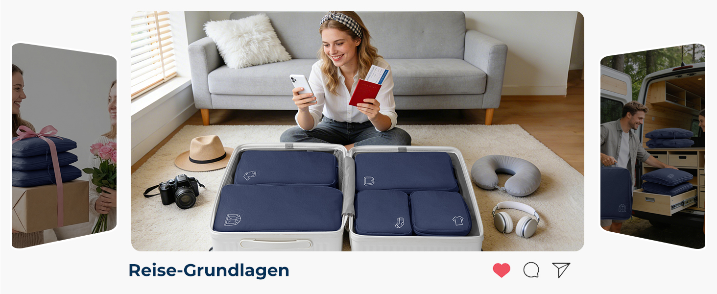 Набір компресійних органайзерів для одягу в дорогу (5 шт), нейлонові дорожні сумки-кубики для валізи та рюкзака, темно-синій