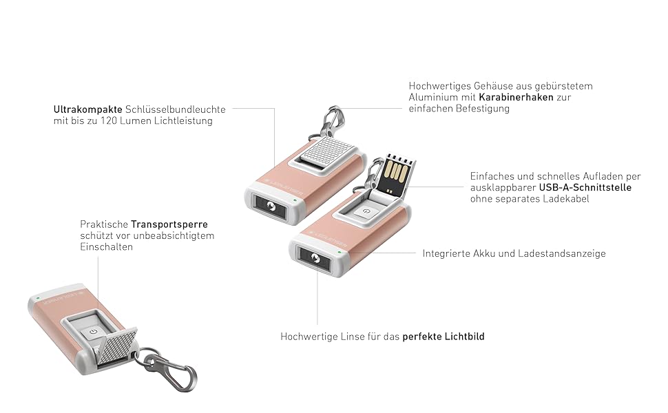 Брелок для ключів Ledlenser K6R, 400 люмен, що перезаряджається, з інтерфейсом USB-A, з червоним світлом (сірий) (K4R Gold)