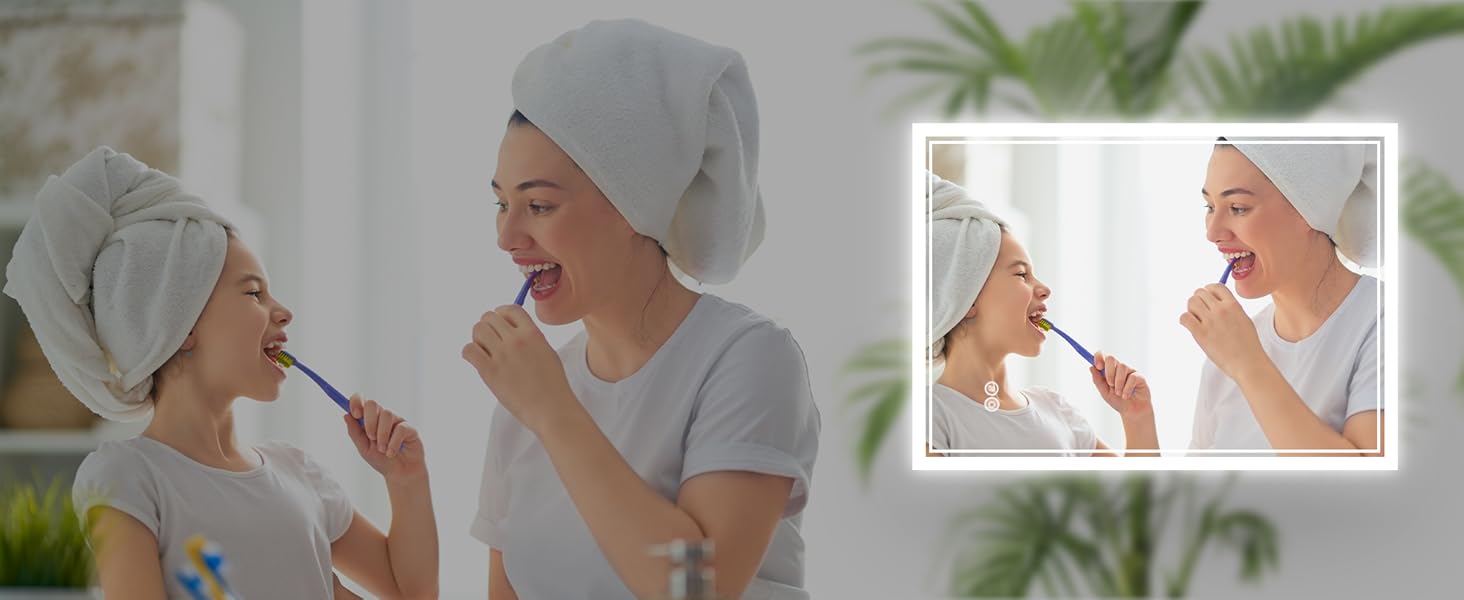 Дзеркало для ванної кімнати SONNI з підсвічуванням 80x60 см, 3 кольори світла, проти запотівання, LED, сенсорне керування, годинник, температура, 3x збільшення