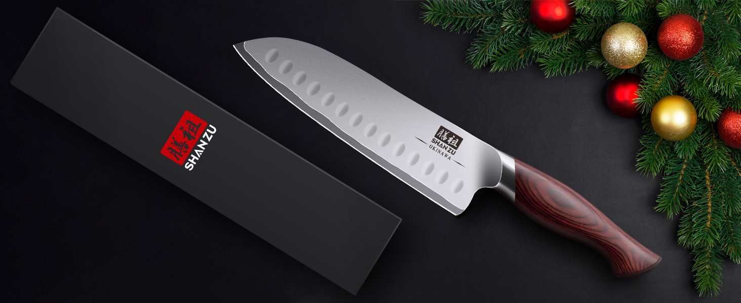 Японський ніж SHAN ZU Santoku 18 см - професійний кухонний ніж з високоякісної сталі 10Cr15Mov, ергономічна ручка, для м'яса, овочів та риби