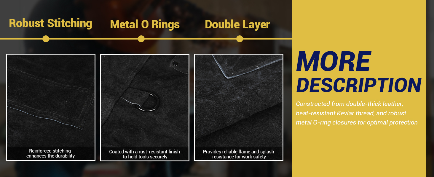 Зварювальна шкура QeeLink зі зварювальними рукавичками - шкіряна шкура з 6 кишенями, вогнестійка та термостійка робоча шкура (Чорний - 61 x 91 см)