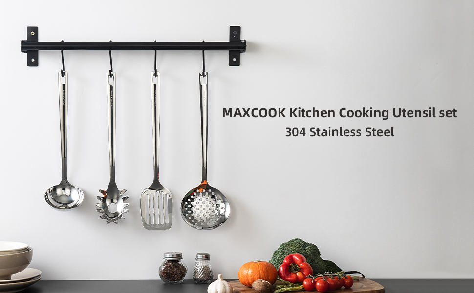 Набір кухонного інвентарю з нержавіючої сталі, 4 шт. Лопатки, ложки, лопатки для воку, кухонний інвентар (безпечний для миття в посудомийній машині)