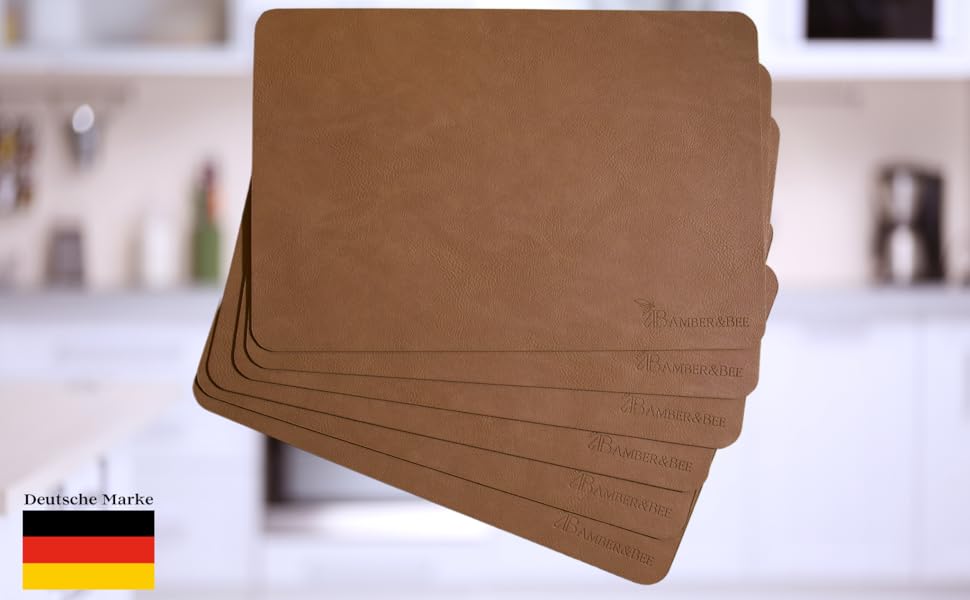 Набори підставки під тарілки Amber&Bee Lederoptik, 6 шт., миючіся, колір каштанове дерево