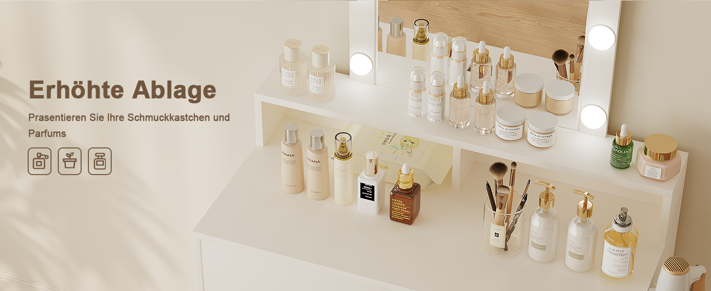 Трюмо JUMMICO з LED-підсвічуванням та дзеркалом, регульована яскравість та колірна температура, косметичний столик з 9 LED-лампочками, білий