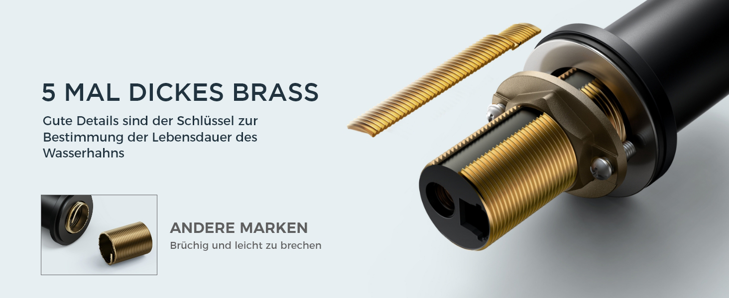 Змішувач для ванної кімнати/кухні FORIOUS Hoch 360° з нержавіючої сталі, з можливістю повороту 175 мм, матовий чорний, з підключенням до гарячої та холодної води, для встановлення на мийку, преміум-якість