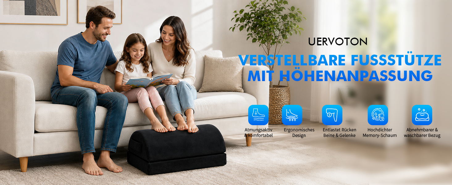 Ергономічна підставка для ніг з ефектом пам'яті (Memory Foam), регульована підставка під ноги великого розміру для офісу та дому