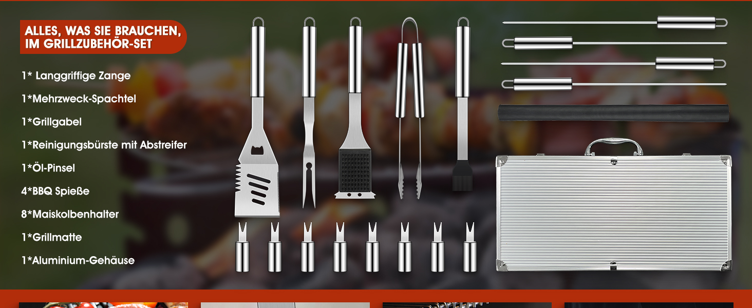 Набір гриль-посуду DRAGON RIOT з нержавіючої сталі, 29 предметів. Преміум-набір аксесуарів для гриля з лопаткою в алюмінієвому кейсі. Ідеальний подарунок для чоловіків, BBQ, для приготування їжі на відкритому повітрі.