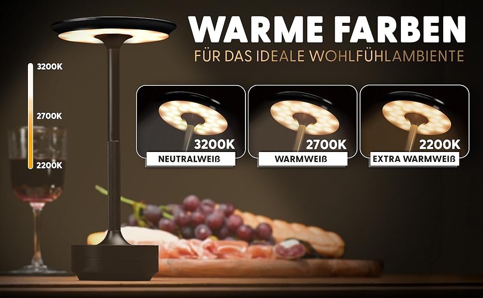 LED настільна лампа ELYSIA з акумулятором, диммування, бездротова, сенсорне управління, для дому та вулиці [IP54], тепле світло [2200K-2700K-3200K], USB-C, перезарядна, алюміній, золота