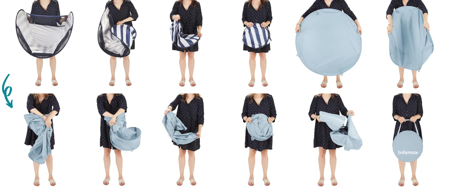 Дитячий намет Babymoov Strandmuschel 3-in-1 Aquani Marinière: матрац для плавання, басейн та ліжко для подорожей з UV-захистом SPF 50