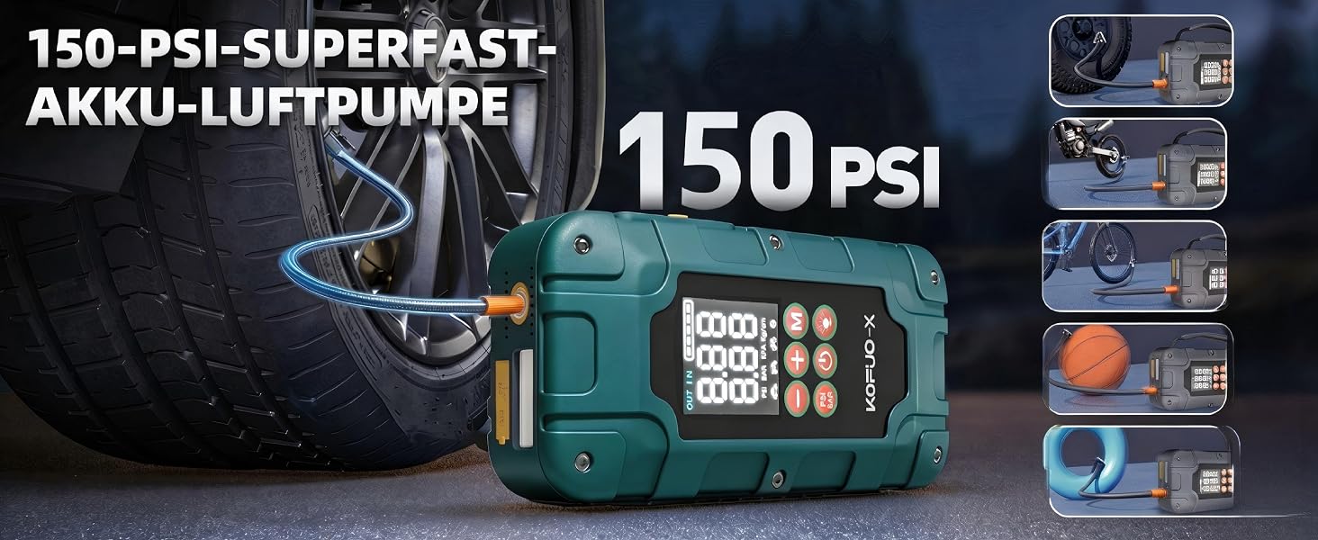 Пусковий пристрій (бустер) 7000A з компресором для автомобіля 12V, Powerbank, колір A-Зелений