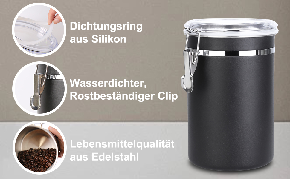 Герметична контейнер для кави та продуктів, набір 2 шт, 1.8L, нержавіюча сталь, чорний