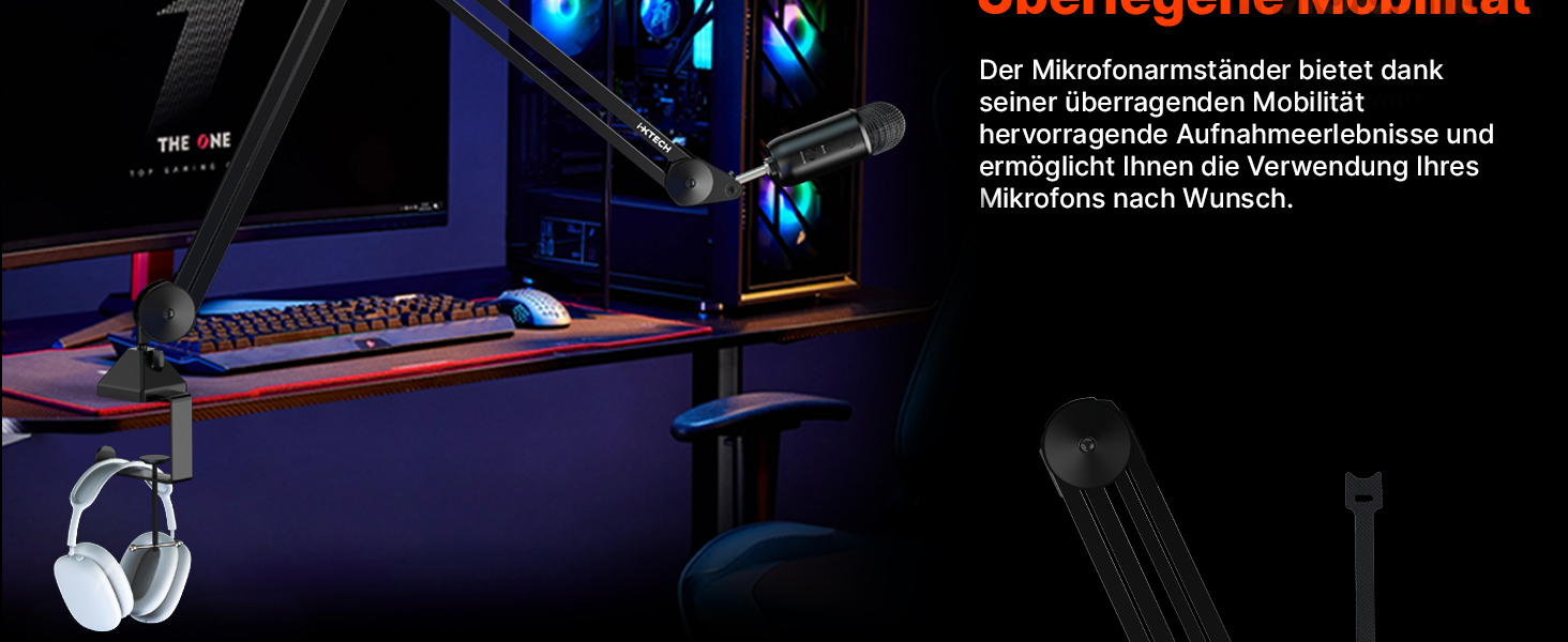 Динамічний мікрофон IXTECH із кардіоїдною діаграмою, RGB підсвічуванням, USB/XLR для студії, подкастів, стрімінгу, вокалу, запису, геймінгу та озвучення, білий (MI06 Large, High Profile)