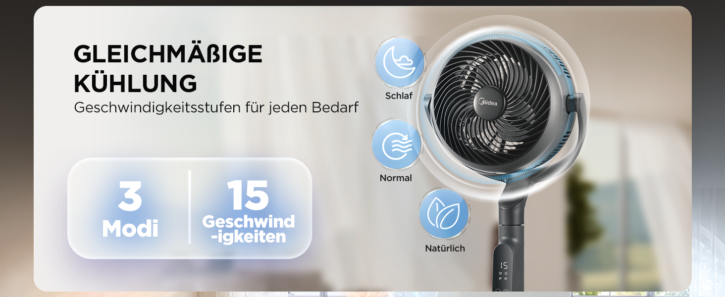 Вентилятор підлоговий Midea FS40-23MR з пультом, 3 швидкості, телескопічна висота, поворот 90°, чорний