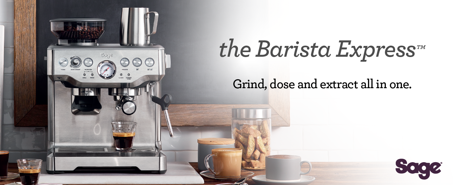Кавомашина Sage Barista Express з вбудованим млином та капучинатором - еспресо, лате, капучино (нержавіюча сталь)
