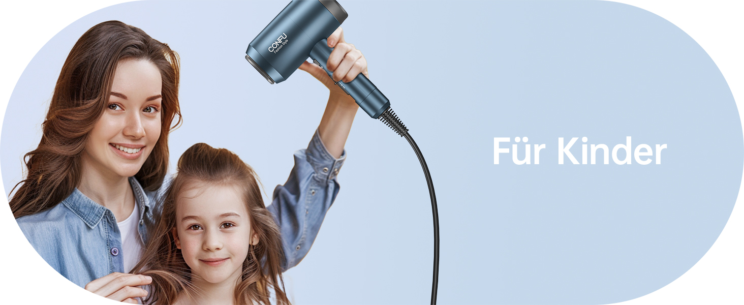 Фен для волосся CONFU, фен Ion Hair Dryer 1800 Вт з насадками для укладання та дифузором, 3 температурні режими, потужний салонний фен для швидкого сушіння (синій)