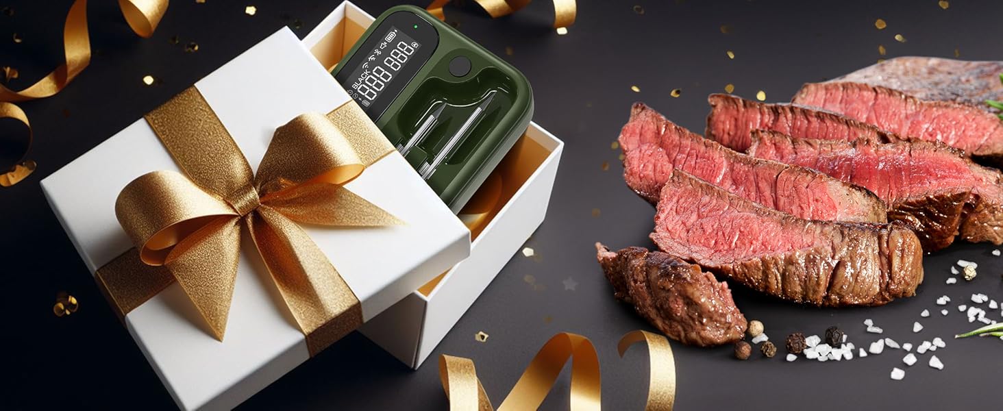 Бездротовий термометр для м'яса з 2 зондами, Bluetooth 5.4, Wi-Fi, LED-дисплей, для приготування BBQ та кулінарії