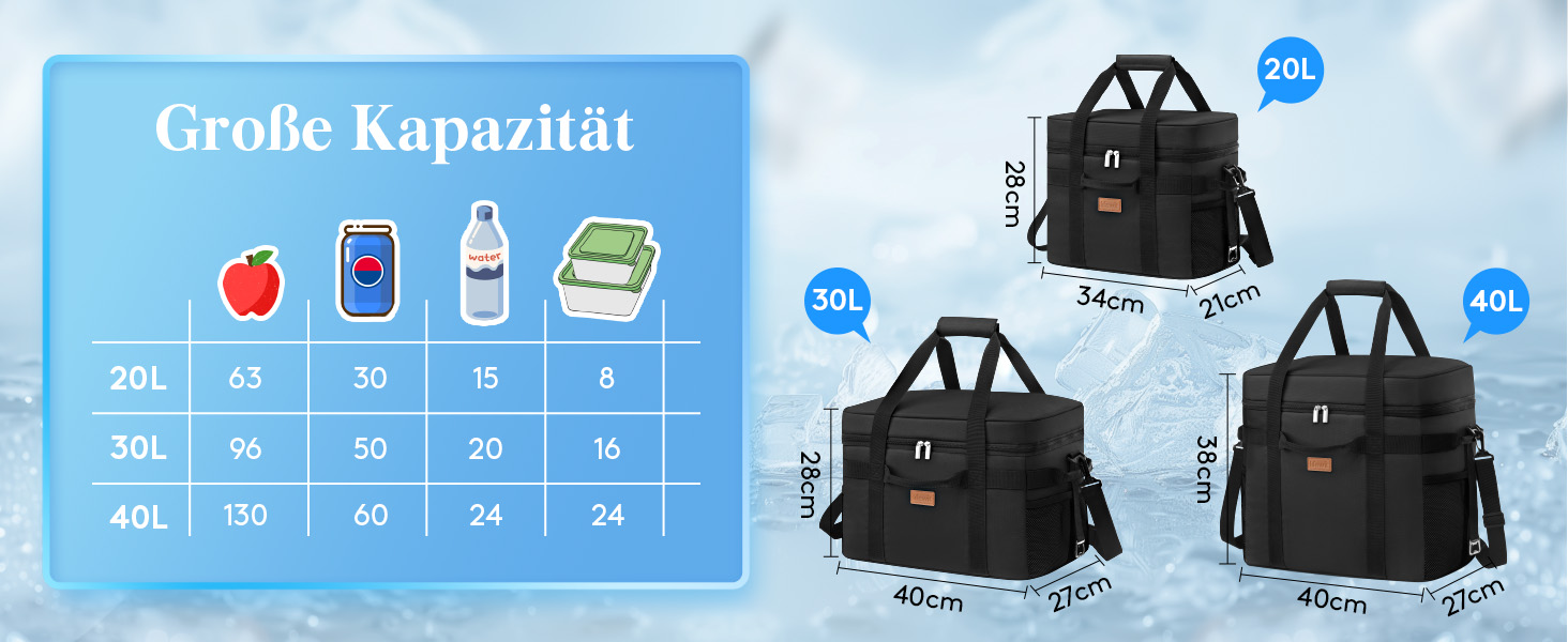 Термосумка-холодильник Lifewit 30л для пікніка, їжі та напоїв, чорна. Ізольована сумка-холодильник для роботи, кемпінгу, пляжу