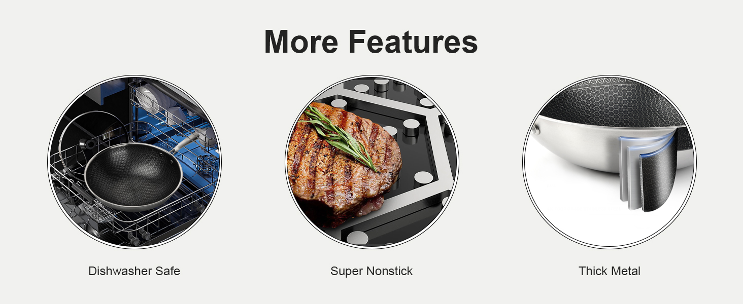 Вок RIOVARM 32 см з нержавіючої сталі з кришкою, антипригарне покриття, плоске дно, індукційні та газові плити, посудомийна машина, духовка, тришарова структура