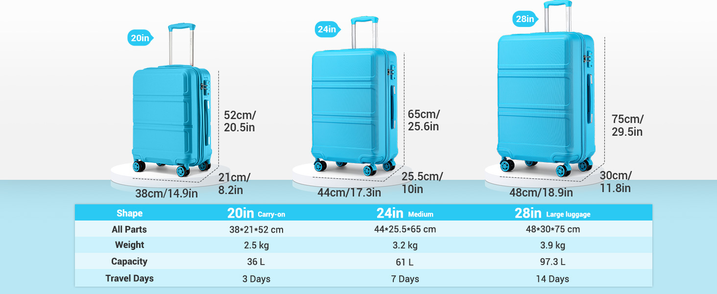 KONO Валіза-Тролей, 65 см, Блакитна - Валіза для подорожей