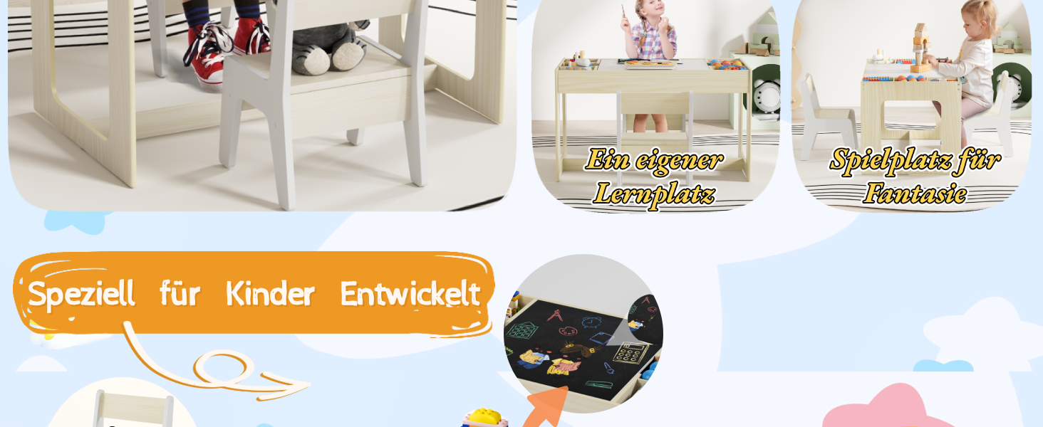 Дитячий стіл та стільці Mamizо з місцем для зберігання, набір для дитячої кімнати, школи, дитячого садка, від 3 років (білий)